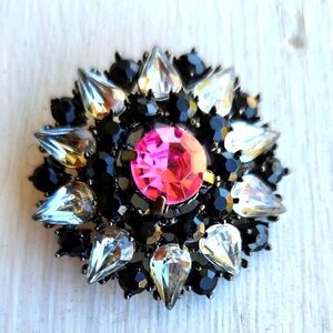 Rhinestone Brooch Pin Pink White Black Striking Colors Vintage